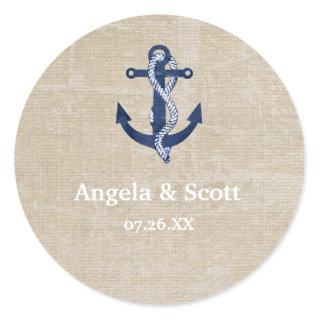 Nautical Anchor Vintage Wedding Party Favor Classic Round Sticker