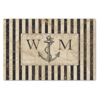 Nautical Anchor Vintage World Map Monogram Tissue Paper