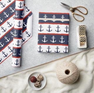 Nautical Anchors Stripes Navy Blue White Red