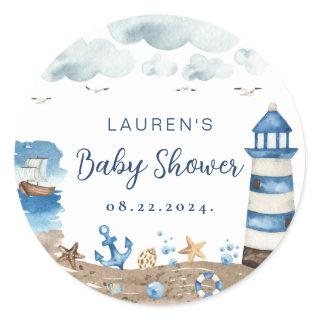 Nautical Baby Shower Round Sticker