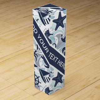 Nautical Beach Pattern Navy ID839 Wine Box