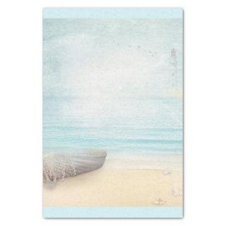 Nautical Beach Scene with Rowboat & Fishing Net Tissue Paper