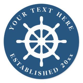 Nautical blue and white ship wheel wedding sticker