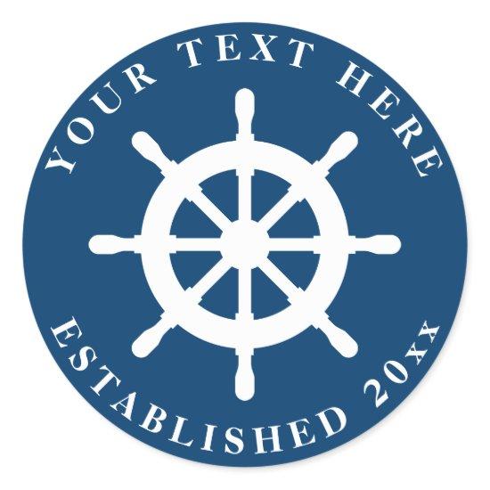 Nautical blue and white ship wheel wedding sticker