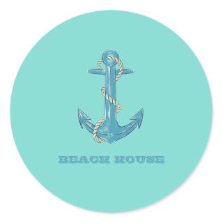 Nautical Boat Name,Anchor,Rope,Mint Green  Classic Round Sticker