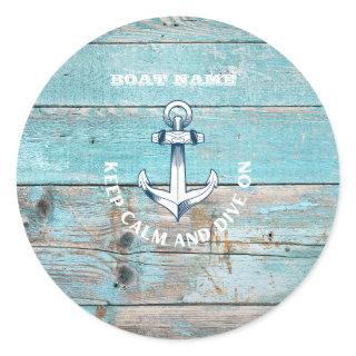 Nautical Boat Name Anchor Rustic Wood Classic Round Sticker