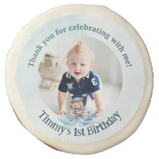 Nautical Boat Teddy Bear Boy 1st Birthday Photo Sugar Cookie