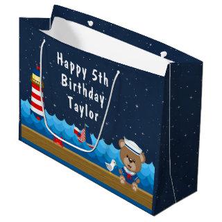 Nautical Boy Bear Red and Navy Happy Birthday Large Gift Bag