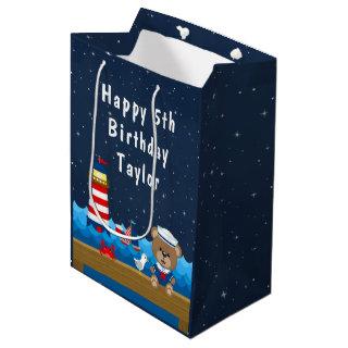Nautical Boy Bear Red and Navy Happy Birthday Medium Gift Bag