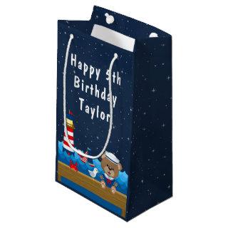 Nautical Boy Bear Red and Navy Happy Birthday Small Gift Bag