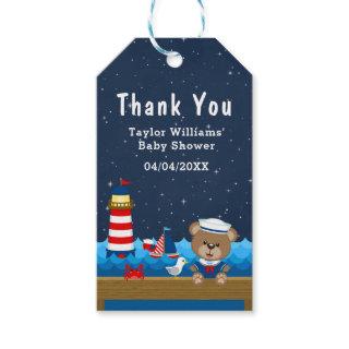 Nautical Boy Bear Red Baby Shower Thank You Gift Tags