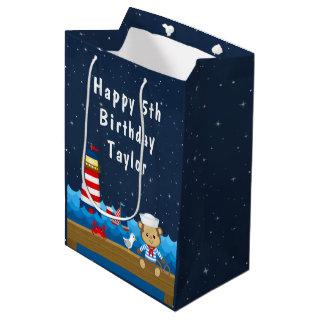 Nautical Boy Monkey Red and Navy Happy Birthday Medium Gift Bag