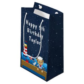 Nautical Boy Monkey Red and Navy Happy Birthday Small Gift Bag