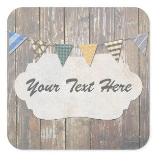 Nautical Bunting on Rustic Wood Shabby Beach Chic Square Sticker