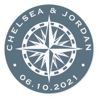 Nautical Compass Rose | Personalized Classic Round Sticker