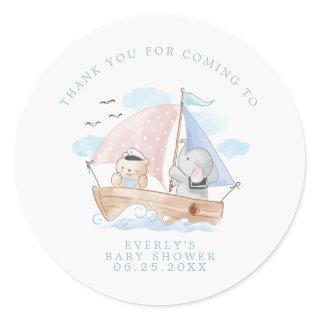 Nautical Elephant Bear Watercolor Boat Baby Shower Classic Round Sticker