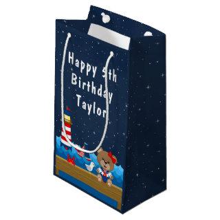 Nautical Girl Bear Red and Navy Happy Birthday Small Gift Bag