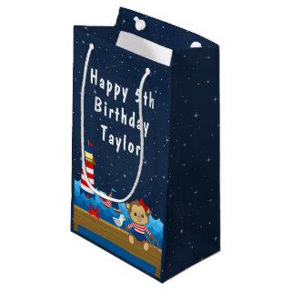 Nautical Girl Monkey Red and Navy Happy Birthday Small Gift Bag