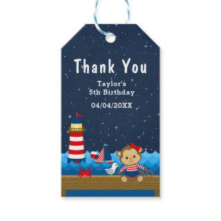 Nautical Girl Monkey Red Birthday Party Thank You Gift Tags