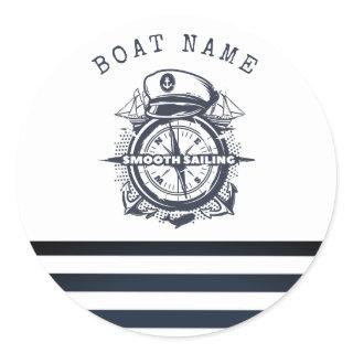 Nautical Hat, Anchor,Wheel Navy Blue Striped     Classic Round Sticker