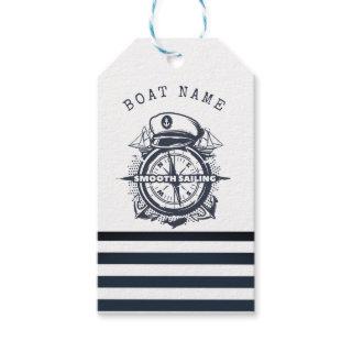 Nautical Hat, Anchor,Wheel Navy Blue Striped   Gift Tags