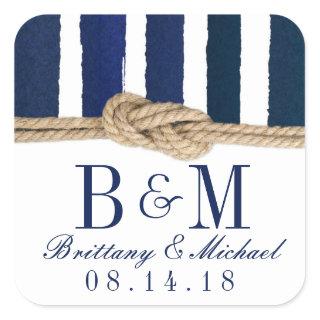 Nautical Knot Burlap Navy Stripes Wedding Stickers