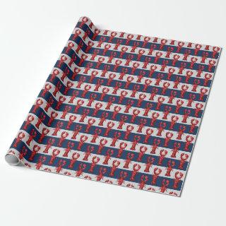 Nautical Lobsters on Navy Blue and Gray Stripes