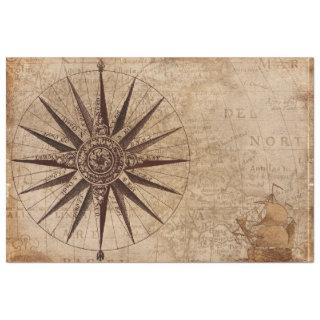 Nautical Map Sailboat Compass Decoupage Background Tissue Paper