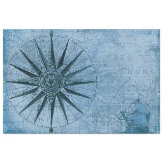 Nautical Map Sailboat Compass Decoupage Blue Tissue Paper