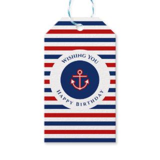 Nautical Marine Navy Blue Red White Stripes Gift Tags