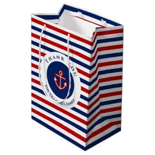 Nautical Marine Navy Blue Red White Stripes Medium Gift Bag
