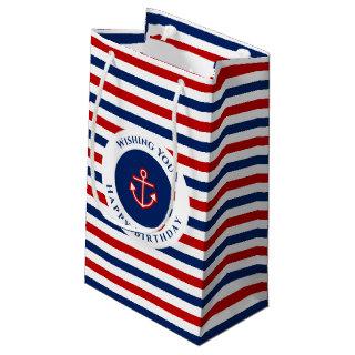 Nautical Marine Navy Blue Red White Stripes Wishes Small Gift Bag