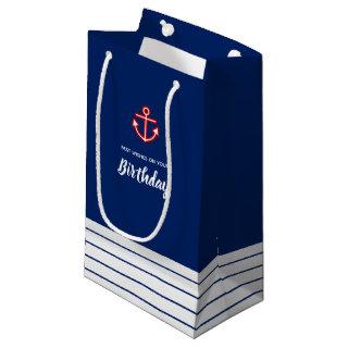 Nautical Marine Navy White Anchor Birthday Small Gift Bag