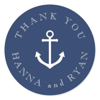 Nautical Navy Anchor Wedding Thank You Stickers