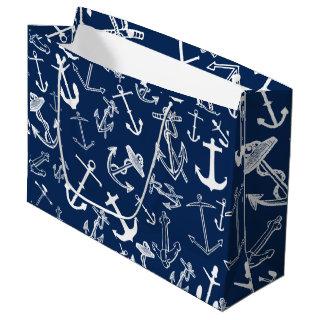 Nautical  Navy Blue Anchor Pattern Large Gift Bag