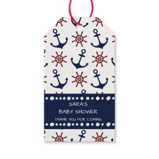 Nautical Navy Blue and red Anchor rudder pattern Gift Tags