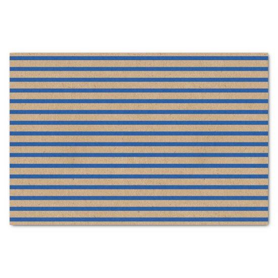 Nautical Navy Blue Lines Faux Rustic Brown Kraft Tissue Paper
