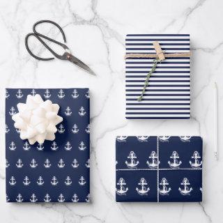 Nautical Navy blue White Stripes and White Anchor  Sheets