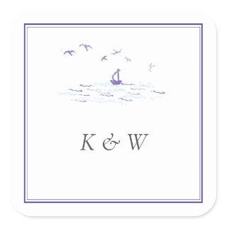 Nautical Navy Classic Frame Boat Monograms Wedding Square Sticker