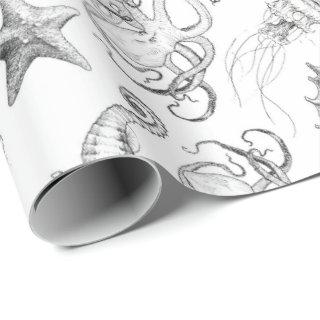 Nautical Ocean Theme Sea Creatures Black and White