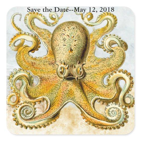 Nautical Octopus Kraken Squid Save the Date Square Sticker