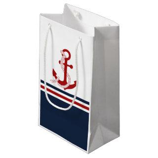 Nautical Red Anchor Red White Blau Stripes Small Gift Bag