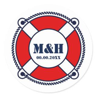 Nautical rescue ring buoy monogram wedding sticker