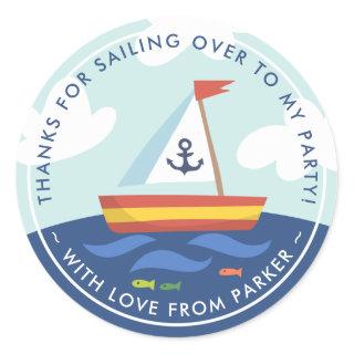 Nautical Sailboat Birthday Thank You Favor Classic Round Sticker