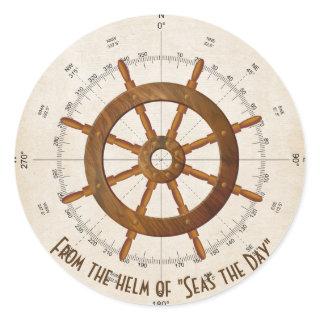 nautical sailboat helm with compass classic round sticker