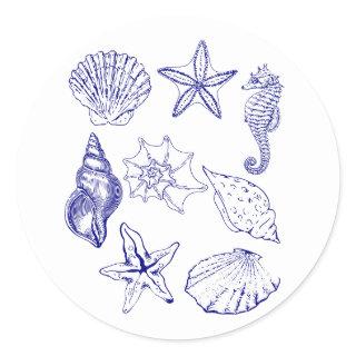 Nautical Seashell Sticker – Blue Line Art Ocean