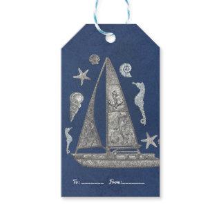 Nautical Silver Boat & Beach Things Elegant Favor Gift Tags