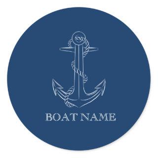 Nautical Spirit Anchor Navy Blue  Classic Round Sticker