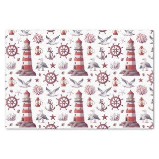 Nautical Theme - Lighthouse, Coral, Marine Life Tissue Paper