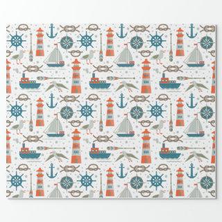 Nautical themed red teal gray white pattern